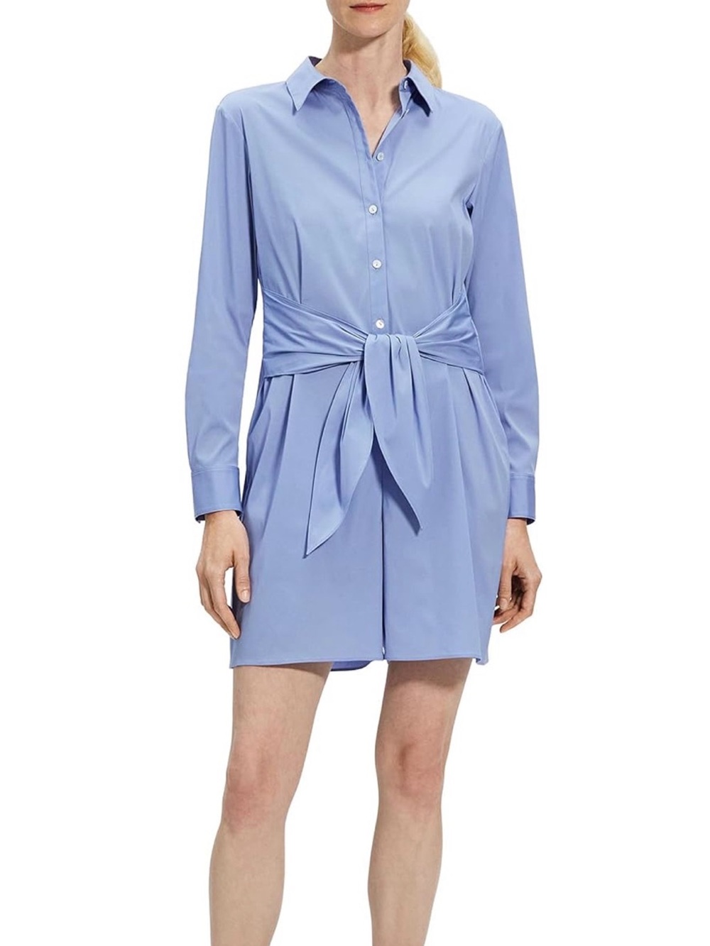 Theory Women's Blue Tie Waist Romper Regatta Luxe M1104210 Size 10 New $445 NWT